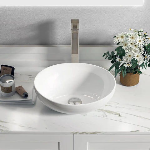 Dope Oval White Ceramic Vessel Sink For Bathroom, Countertop Install, 16 By 13 By Five And A Half Inches on marble top