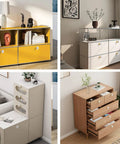 Four stylish furniture pieces featuring 12 Pack 30mm Gold Crystal Cabinet Knobs Featuring Slick Diamond Cut Glass Faces And Durable Aluminum Alloy Backplates.