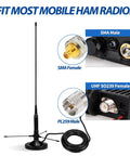 Go-To Dual Band Vehicle Ham Radio Antenna With Ground Planes Magnetic Base Mount For 136-174 MHz VHF And 400-470 MHz UHF