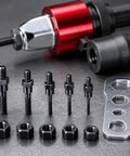 M3 To M8 Electric Rivet Gun Adapter Kit for Cordless Drill with nuts and bolts on display