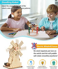 Six In One STEM Kit For Kids Ages 8 To 13, doodling robot with pens drawing patterns, children engaging in creative play