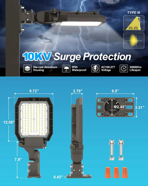 LED Parking Lot Light With Selectable 150W 180W 200W 4000K 5000K 5700K Tunable Color 32000 Lumens IP65 side view diagram