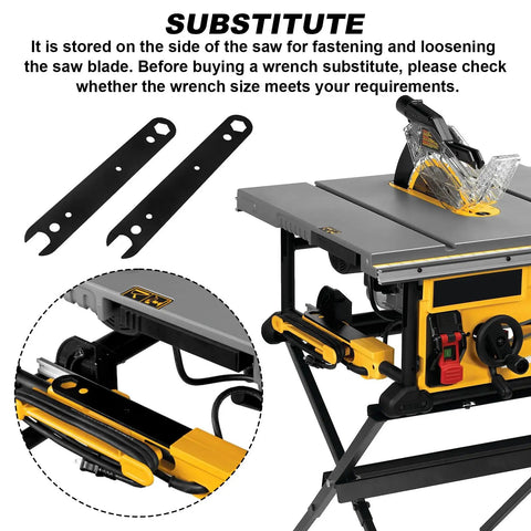 Heavy Duty Table Saw Wrench Built With Kickass Durability For Swift Blade Changes And Snug Hardware Securing, side mounted on a table saw.