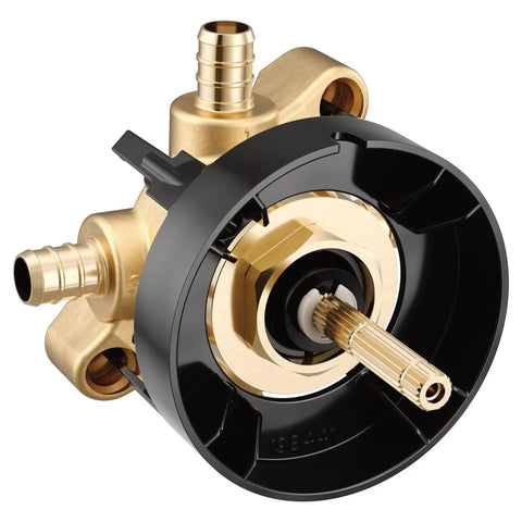 M Core Two Or Three Function Shower Transfer Valve With Crimp Ring PEX Connections shown with three outlets for showerheads