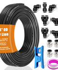 1/4 Inch Air Line Tubing Kit With PU Polyurethane Hose, 32.8 Feet, Push To Connect Fittings, Pneumatic Tubing Kit components included