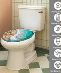Round Toilet Seat Resin for Bathroom with beach-themed design on a toilet, suits various toilet models, easy to install.