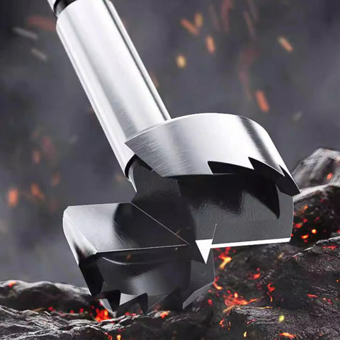 Close-up of Premium Alloy Steel Heavy Duty Forstner Bit Set featuring sharp edge, round shank for precise drilling in wood.
