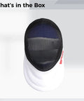 Fencing Helmet With Carbon Steel Build And CE 350N Certified Safety Size XL Removable Style Universal Fit For Adults And Youth Built To Last Epee Gear For Practice And Competition, top view showcasing mesh face guard and neck bib.