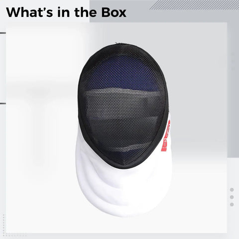 Fencing Helmet With Carbon Steel Build And CE 350N Certified Safety Size XL Removable Style Universal Fit For Adults And Youth Built To Last Epee Gear For Practice And Competition, top view showcasing mesh face guard and neck bib.