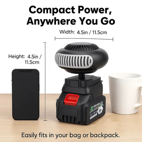 Solid Battery Powered Space Heater With A Dependable 12000 Mah Battery Pack And 170 Watts Of Sick Cordless Heat, compact size on a desk.