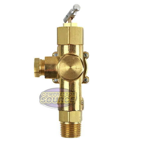 Gas Powered Air Compressor Pilot Check Valve Unloader Assembly 140 To 175 PSI brass with half inch inlet and outlet