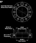 Technical diagram of 1.5 Inch Wheel Spacers Set Of 4 For 6x139.7mm Bolt Pattern 6 Lug Hubs Hub Centric 106mm Bore With 12x1.5 Studs