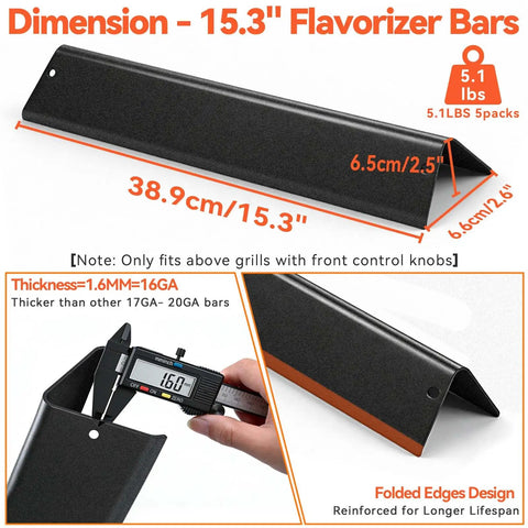 Flavorizer Bars And Grill Burner Replacement Kit For Weber Spirit II 300 Series 15.3 Inch Heat Plate dimensions and details