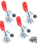 Heavy Duty 4 Pack Quick Release Toggle Clamps For Woodworking And Welding Projects with red handles and silver bases.