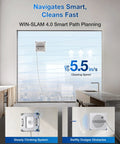 Winbot W2S Window Cleaning Robot With Edge To Edge Cleaning And TruEdge Scrubbers on a glass pane showcasing WIN-SLAM 4.0