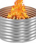 Huge 48 Inch Fire Pit Ring For Outdoor Wood Burning, galvanized steel, round shape, with burning fire for camping and gatherings.
