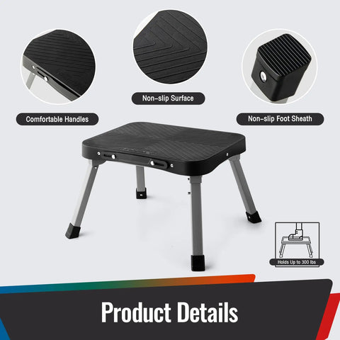 11 Inch Folding Step Stool With Big 16x12 Inch Platform Non Slip Steel Frame Portable Heavy Duty Stool For Indoor And Outdoor Use Supports Up To 300 Lbs Safe And Sturdy For Kids Adults Seniors Easy To Store