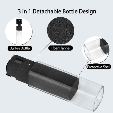 3 in 1 Detachable Bottle Design for 2 Pcs All In One Fingerprint Proof Screen Cleaner 3 In 1 Touchscreen Mist Spray Wipe Kit