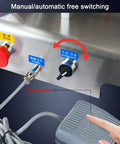 Pneumatic Liquid Paste Bottle Filler, 40L Stainless Steel Hopper, controls for manual/automatic switching with pedal operation.
