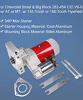 Beefy High Torque 3 HP Mini Starter With 9 Tooth Gear And 153 And 168 Tooth Flywheels For Small Block And Big Block Chevy SBC BBC