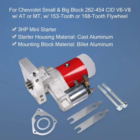 Beefy High Torque 3 HP Mini Starter With 9 Tooth Gear And 153 And 168 Tooth Flywheels For Small Block And Big Block Chevy SBC BBC