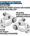 Heavy Duty Car And Marine Battery Terminal Connector Kit With Pure Copper Clamps Top Post Battery Cable Lug 2 Gauge Heat Shrink Tubing Anti Corrosion Covers Tough As Nails Build in silver finish with tin plating.
