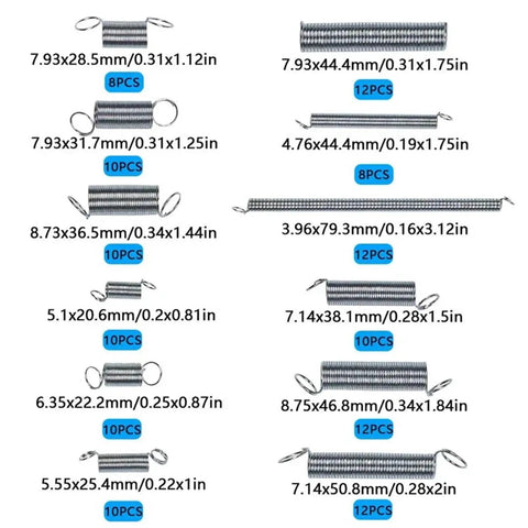 Grab Your Super Duper 200 Piece Hardware Tension Spring Compression Kit With All The Electrical Torsional And Extension Springs For Serious Home Repairs And Tough DIY Projects In No Time! assorted steel extension springs with sizes and piece counts