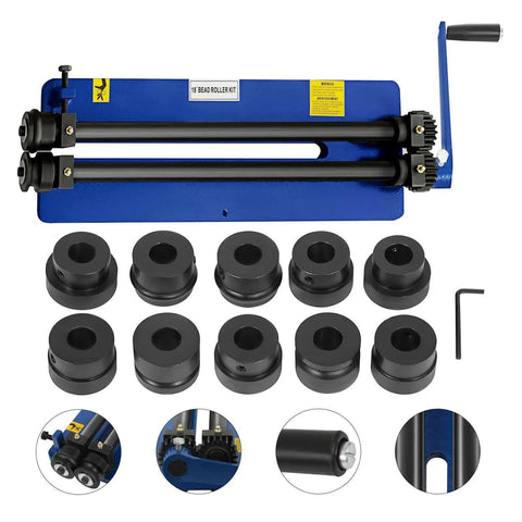 18 Inch Sheet Metal Bead Roller With Six Die Sets For Strengthening Ribs Heavy Duty Steel Build In Navy Finish with accessories