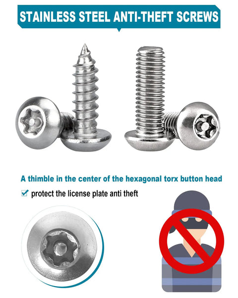 Stainless steel anti-theft screws designed for securing the Legit Real Carbon Fiber License Plate Frame for enhanced security.