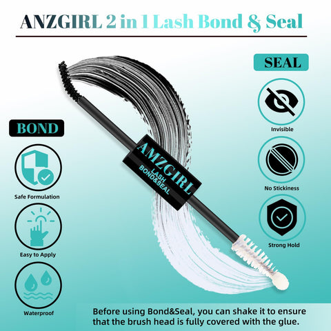 Bond And Seal 2 In 1 Lash Glue For Cluster Lashes Long Lasting Up To 72 Hours, black adhesive with spiral brush wand, 10ml
