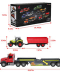 Farm Semi Trailer Truck Toy With Large Flatbed Carrier, Hauls Animal Trailer And Tractor, Real Lights And Sounds, box and contents