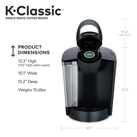 Front view of K Classic Single Serve Coffee Maker For K Cup Pods Black Finish With Removable Drip Tray Easy Brew And Versatile Brewing