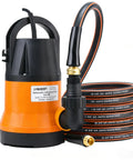 Heavy Duty Submersible Water Pump Kit With 25 Foot Garden Hose And 25 Foot Power Cord Three Quarter HP Utility Pump for drainage.