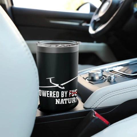 Glider Pilot Coffee Tumbler For Aviation Enthusiasts Stainless Steel Insulated Cup in car holder, lid off