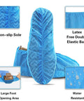 Disposable Shoe Covers 200 Pack 100 Pairs Non Slip Durable Indoor Use With Elastic Fit Up To Men’s 11.5 And Women’s 12.5 shown in blue