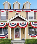 House decorated with All American Patriotic Bunting Flags 4Pack 2x4 Ft Pleated Half Fan Flags For 4th Of July Outdoor Porch Decor