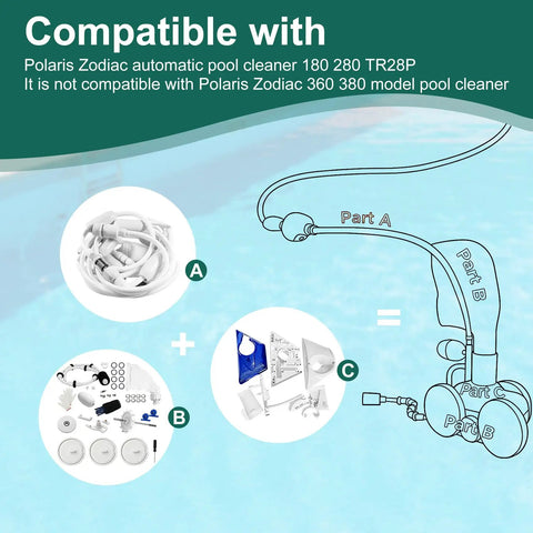 Diagram showing parts included in Upgraded Pool Cleaner Rebuild Repair Kit For 180 280 And TR28P Automatic Pool Cleaners