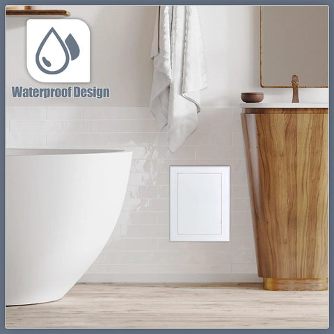 Top Notch White Drywall Access Panel 8x10 Inch Reinforced Wall Inspection Door Heavy Duty Plate For Plumbing Electrical And Sprinkler Systems Quick Easy Fix in modern bathroom setting.