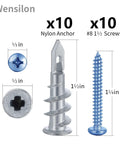 Self Drilling Drywall Anchors Assortment Kit For Concrete And Sheetrock 182 Pcs Heavy Duty Wall Anchors No Drill Required 10 anchors