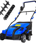 16 Inch Dethatcher And Scarifier For Lawn, Electric Walk Behind Tool With 15 Amp Copper Motor and 14.5 Gal Thatch Bag