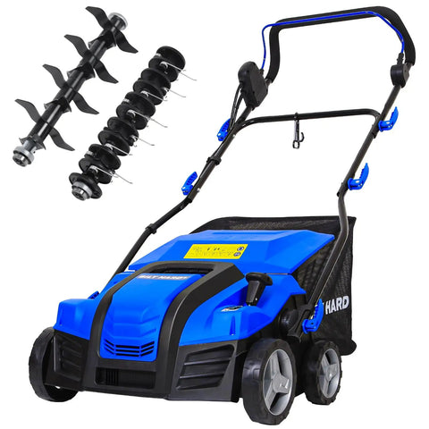16 Inch Dethatcher And Scarifier For Lawn, Electric Walk Behind Tool With 15 Amp Copper Motor and 14.5 Gal Thatch Bag