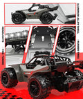Monster RC Truck With 2.4 GHz Remote Control, Metal Shell, Top Speed 20 KmH, featuring LED headlights and rubber tires.