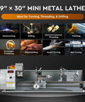 Benchtop Mini Metal Lathe 9x30 With 1100W Motor 3000 RPM LCD Display 3 Jaw Chuck Ideal For Threading Turning And Drilling