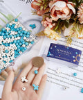 200 Pcs White Cross Beads And Blue Stone Beads Bulk 8mm Round Synthetic Turquoise Easter Pocket Crosses For Jewelry Making
