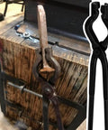 Badass Wolf Jaw And V Bit Tongs Set For Forging And Knife Making Practical Blacksmith Tools gripping metal stock.