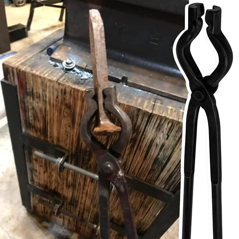 Badass Wolf Jaw And V Bit Tongs Set For Forging And Knife Making Practical Blacksmith Tools gripping metal stock.