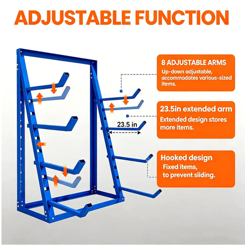 Beefy Heavy Duty Horizontal Lumber Storage Rack 4 Tier Cantilever Shelves Steel Pipe Organizer focus on adjustable arms