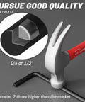 Close-up of Dreamxiang 12 Inch Heavy Duty Cane Bolt Gate Drop Rod showing 1/2" diameter, solid steel, and hammer demonstration.