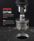 9 Piece Beefy Carbide Hole Saw Kit cutting metal surface with precision