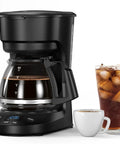 Compact 5 Cup Drip Coffee Maker With Programmable Timer, Two Hour Auto Power Off, Two Hour Keep Warm, Black Coffee Machine